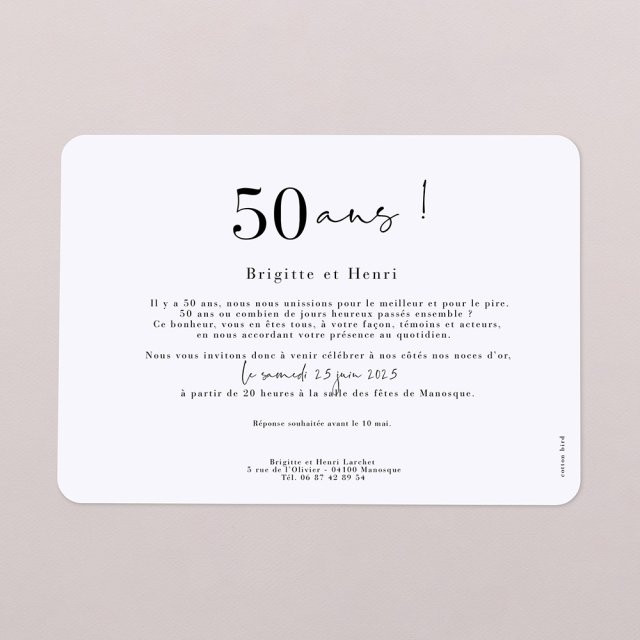 Invitation Anniversaire De Mariage Via Aurea 50